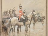 un tableau représentant un homme en uniforme à cheval