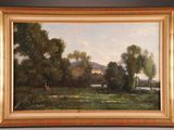 an image of a painting of a landscape with a man on a horse in the distance