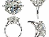 four different views of a diamond engagement ring and a diamond engagement ring