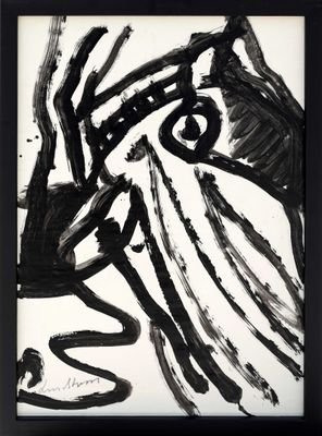 black and white painting of a zebra with a zebra ' s head on it ' s back