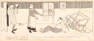 drawing of a woman sitting on the floor in front of a man