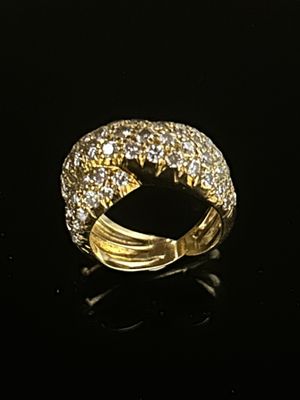Bague croisée en or jaune 18K, pavée de diamants. - Photo 1
