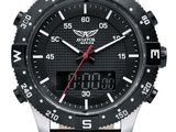 the watch is black and has a red second hand
