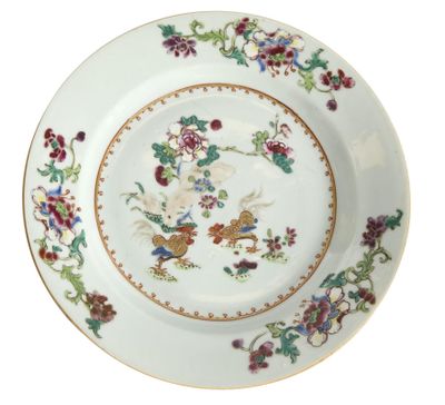 une assiette ornée de fleurs et d'oiseaux sur fond blanc
