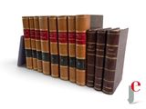 several books are stacked on top of each other on a white surface