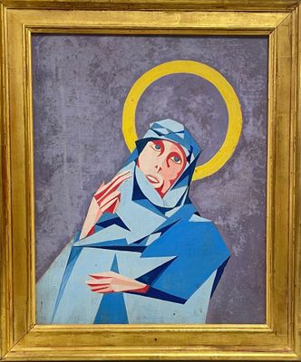 une image représentant un tableau d'une femme avec une auréole sur la tête