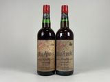 two bottles of wine sitting next to each other on a table