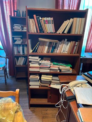 de nombreux livres sur les étagères de cette pièce