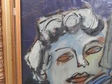 a painting of a woman holding a knife in front of her face