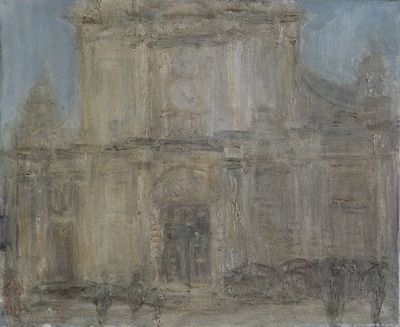 Hervé THIBAULT (né en 1944) Devant l'église