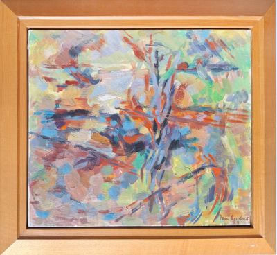 a painting of a painting of a tree in a wooden frame