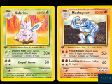 two pokemon cards with different designs on them on a black background