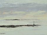 une peinture représentant un phare au milieu d'un plan d'eau