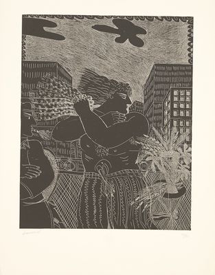 an image of a black and white drawing of a man on a horse