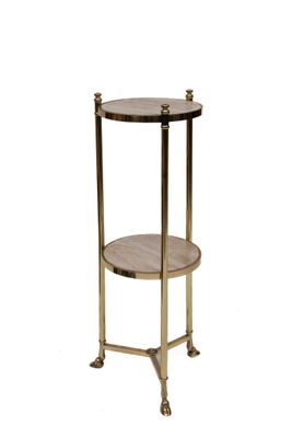 Guéridon tripode en métal doré, à trois pieds biches, deux p… - Photo 1
