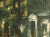 an oil painting of a house with a tree in the foreground