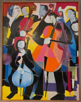 une image représentant un tableau dans lequel on voit un groupe de personnes jouant d'instruments de musique