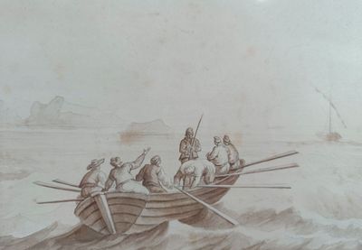 Ecole du XIXème siècle Marins sur une barque