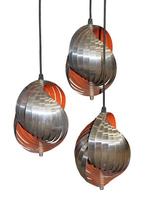 three lamps that are hanging from the ceiling