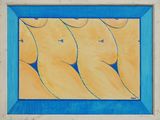 une image représentant un tableau représentant un groupe de nus, dans un cadre bleu