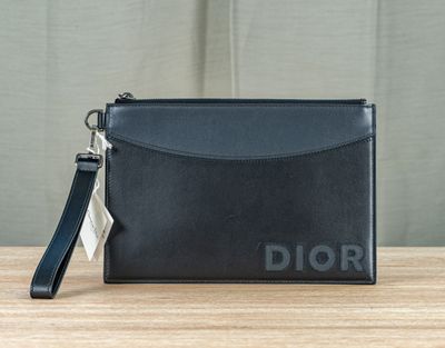 dior black leather clutch bag