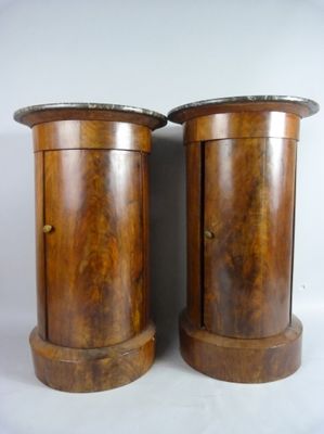 pair of art deco walnut bedside tables with marble top