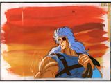 an image of a painting of a man with blue hair