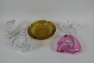 Cinq cendriers ou vide-poche en cristal de Val St Lambert, S…
