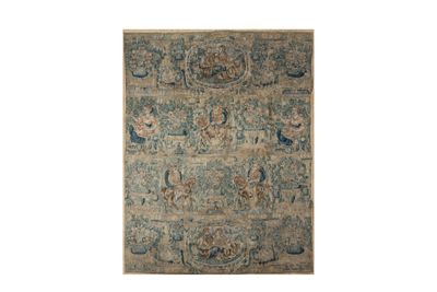 un tapis beige et bleu avec un motif