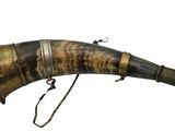 a large horn with a chain hanging from it ' s neck