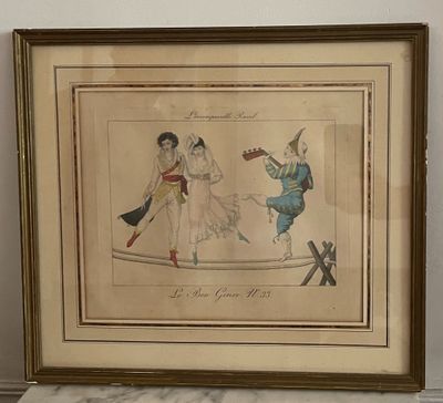 tableau représentant une femme et un homme dans une baignoire avec un chien