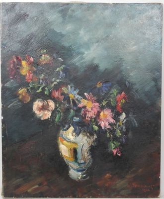 une peinture de fleurs dans un vase sur une table