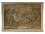 un dessin représentant un homme que une femme aide à se lever d'une chaise