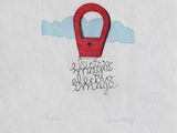 drawing of a red door with a cloud in the sky above it