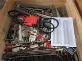a wooden box filled with assorted electrical equipment