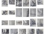 une image représentant plusieurs dessins d'arbres dans un champ