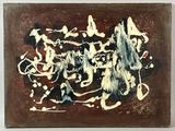 peinture abstraite représentant un groupe de personnes sur un fond marron