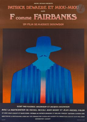 a movie poster with a man wearing a hat and a blue suit