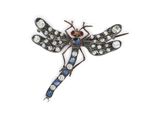 an image of a dragonfly brooch with blue and white crystals