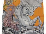 an image of a scarf with a horse and a peacock on it