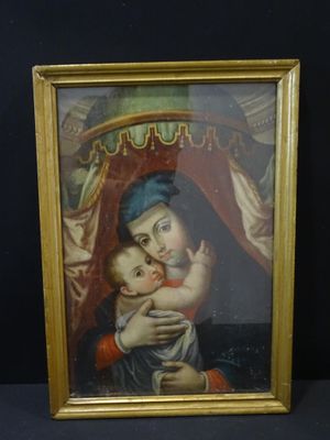Ecole espagnole vers 1650. "Vierge à l'enfant", huile sur pa…