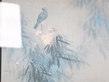 a painting of a bird sitting on a branch of a tree