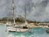 a painting of a sailboat in the water