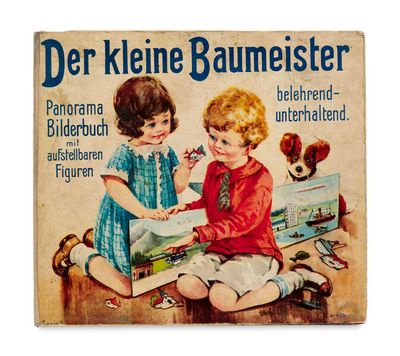 an old german children ' s book with a picture of a boy and a girl sitting on the floor