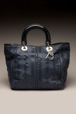 DIOR - SAC "Soft Lady" en cuir lisse et tressé bleu, double …