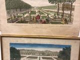 deux reproductions encadrées représentant une vue d'un parc et d'un jardin