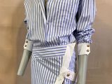 an image of a mannequin wearing a blue and white striped shirt dress