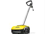 a yellow and black lawn mower on a white background