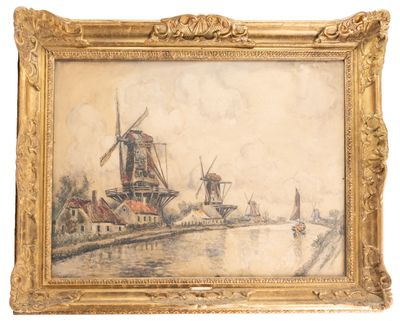 FRANK-WILL (1900-1951), "Paysage aux moulins", aquarelle et …