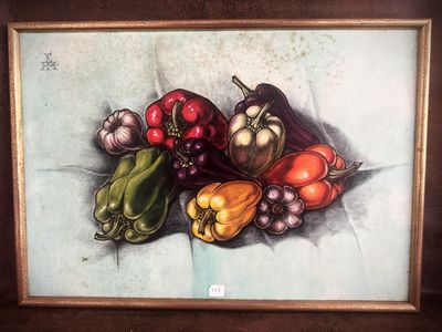 a picture of a painting of vegetables on the wall